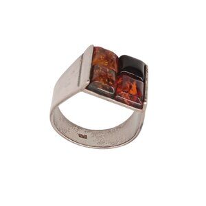 Vintage Silver Baltic Amber Tile Ring Size 7 Real Amber 4 Colors Sterling 925